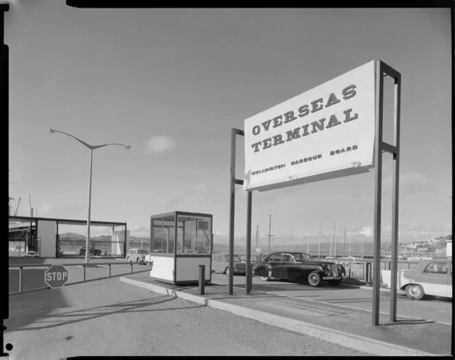 Sign at entrance to overseas terminal, Clyde Quay, Wellington harbour