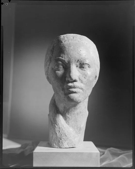 Sculpture of woman's head by [James?] Gawn