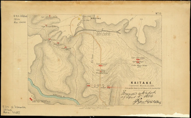 Kaitake : captured March 25, 1864 : from an eye sketch  by Col. Warre.