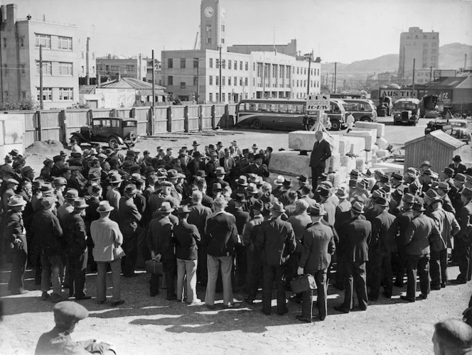 Men of the Home Guard and other recruits being sworn in for the Emergency Precautions Scheme, Wellington