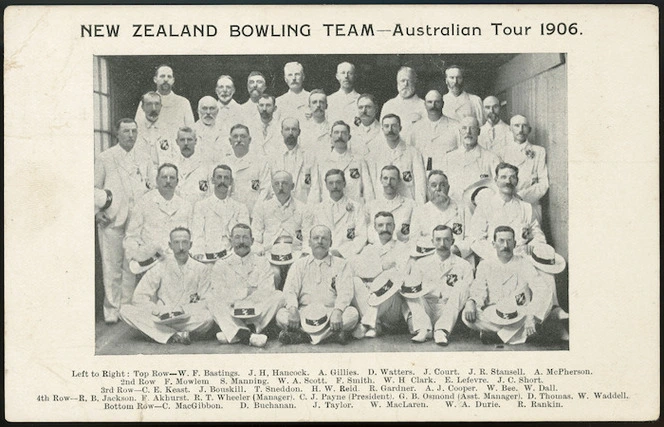 [Postcard]. New Zealand Bowling Team - Australian tour 1906. South Australia post card. [1906]