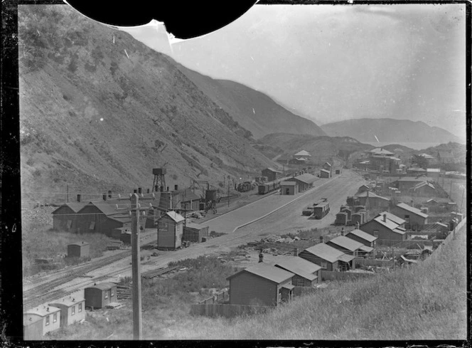 View of Paekakariki railway station and houses, looking south, in January 1910.