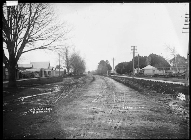 Great South Road, the main road through Ngaruawahia, 1910 - Photograph taken by Robert Stanley Fleming