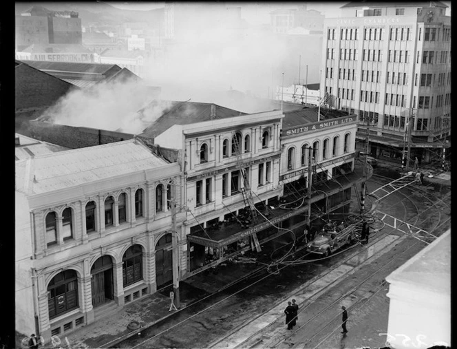 Fire at Smith and Smith Ltd, Cuba Street, Wellington