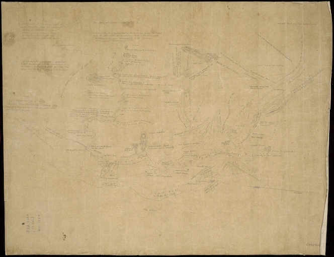 [Garwood, G., fl 1845] :A hand sketch of the upper part of River Wy-Roa from the mission station to Tokotoko mountain, the remainder is taken from Mr. Forsyth's sketch with the exception of the Otemata River [ms map]. G. Garwood, Barque Gipsy, [ca. 1845].