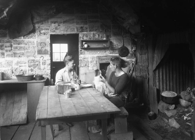 Men inside a hut