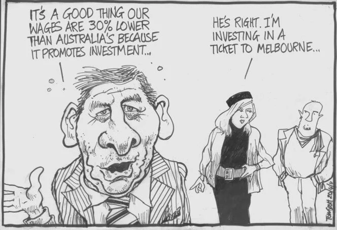 Scott, Thomas, 1947- :"It's a good thing our wages are 30% lower than Australia's because it promotes investment..." 20 April 2011