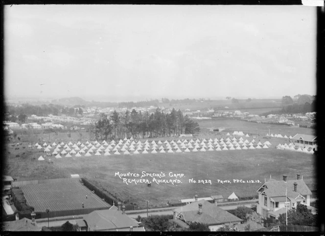 View of the Mounted Special's camp at Remuera, Auckland
