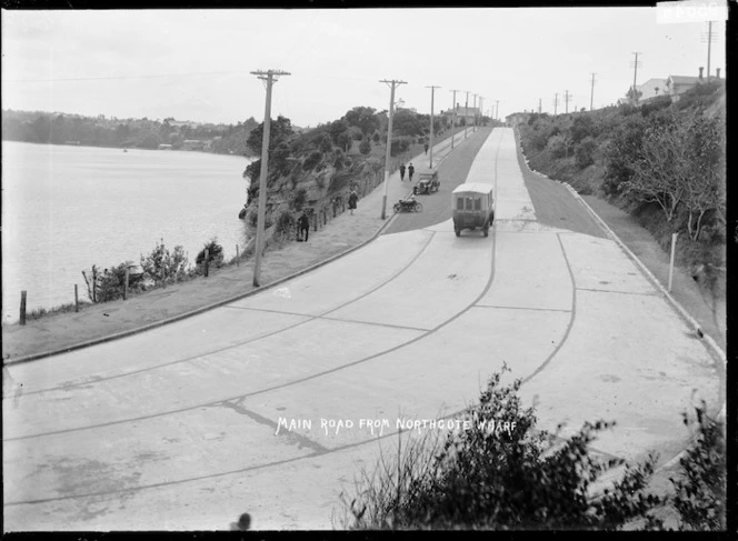Main road from Northcote Wharf, Auckland