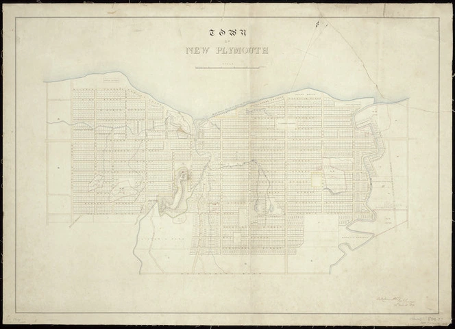 Carrington, Augustus Octavius Croker, 1816-1907 :Town of New Plymouth [ms map]. Octa. Carrington, Provl. Surveyor, 1859