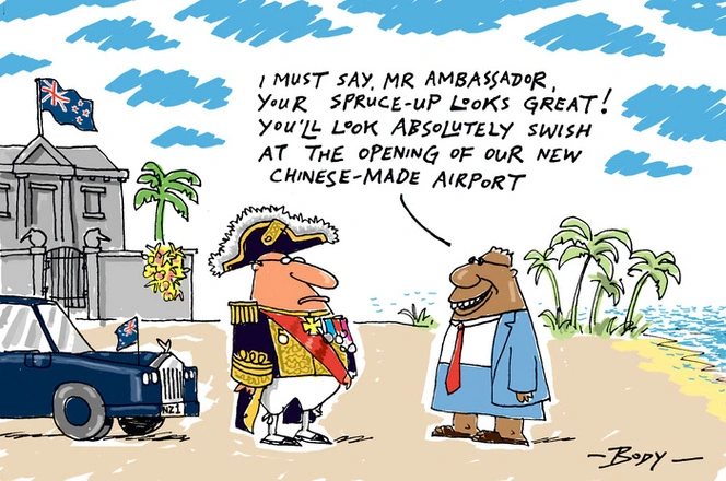 [Samoan official tells the "spruced up" New Zealand Ambassador that he will look "swish at the opening of our Chinese-made airport"]