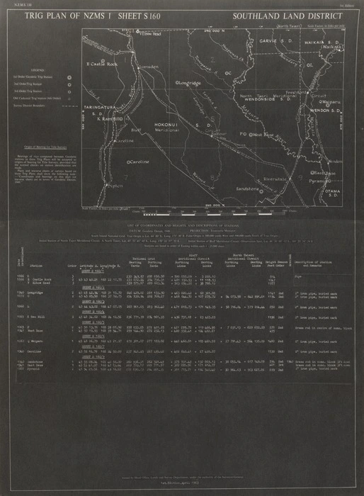 Trig plan of NZMS 1. Sheet S160, Southland Land District.