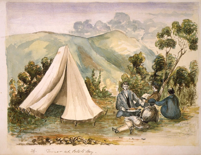 Hutton, Thomas Biddulph 1824-1886 :Dinner at Potato Bay. [ca 1845]