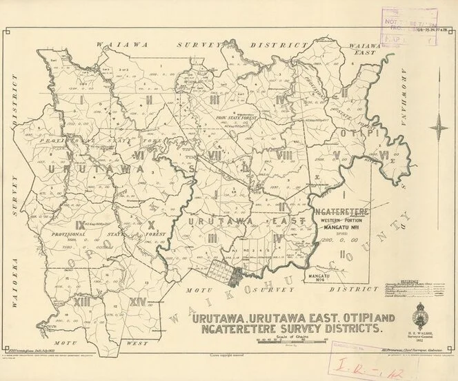 Urutawa, Urutawa East, Otipi and Ngateretere Survey Districts [electronic resource] / F.H. Cunningham, delt. July 1932.