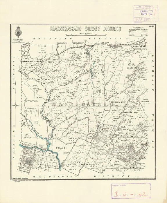 Maraekakaho Survey District [electronic resource] / K.V. Kennedy, September 1938.