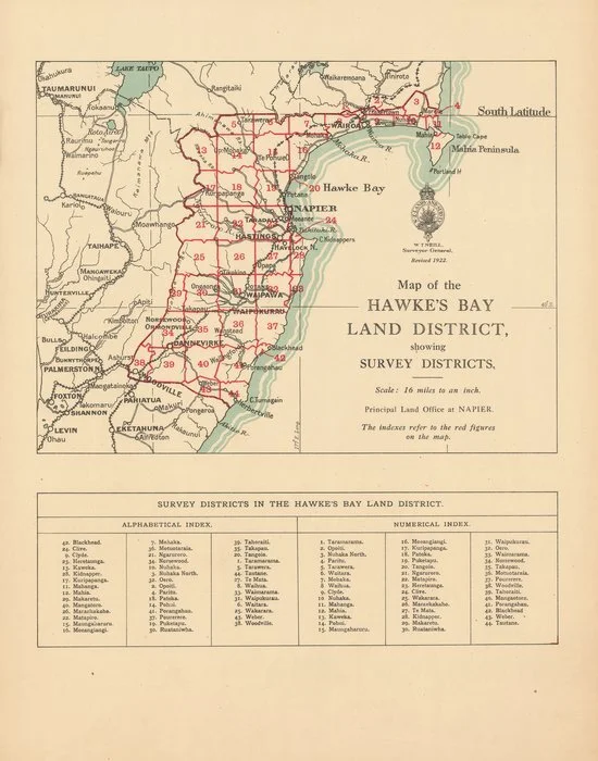 Map of the Hawke's Bay Land District  showing survey districts [electronic resource].