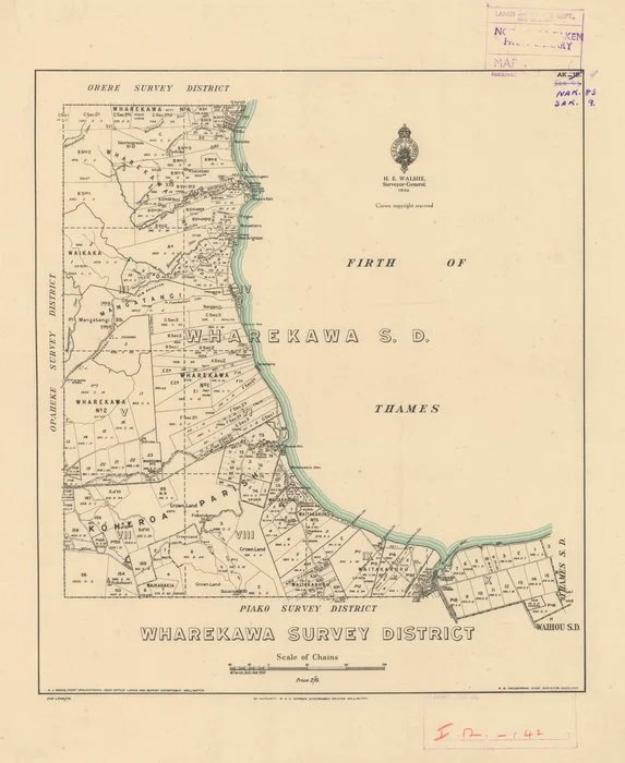 Wharekawa Survey District [electronic resource] / M. Pirrit, Delt. 1932.