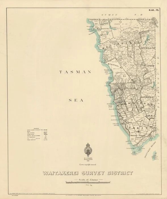 Waitakerei Survey District [electronic resource] / A.J. Wicks, chief draughtsman ; R.G. MacMorran, chief surveyor.