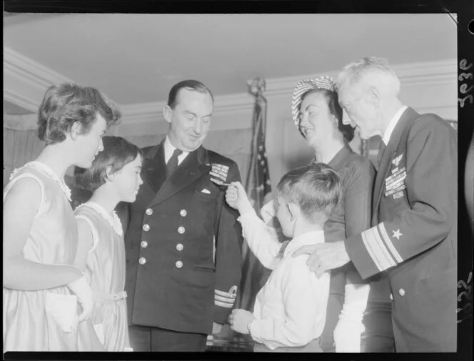 Commander Johnston and his family with Admiral Byrd at Government House, Wellington