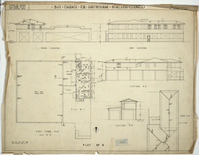 Mitchell & Mitchell :Bus garage for Eastbourne Borough Council. Drawing no. 3. Feb[ruary] 1938.