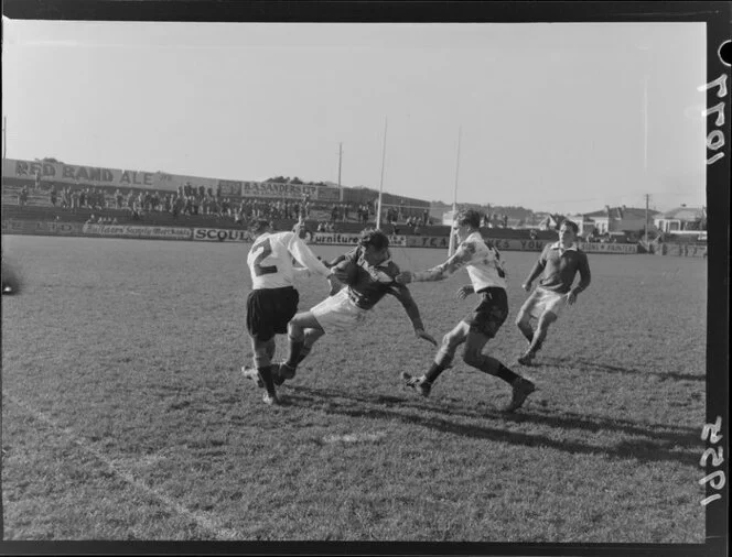 University versus Wellington College Old Boys, rugby union football match at Athletic Park, Wellington