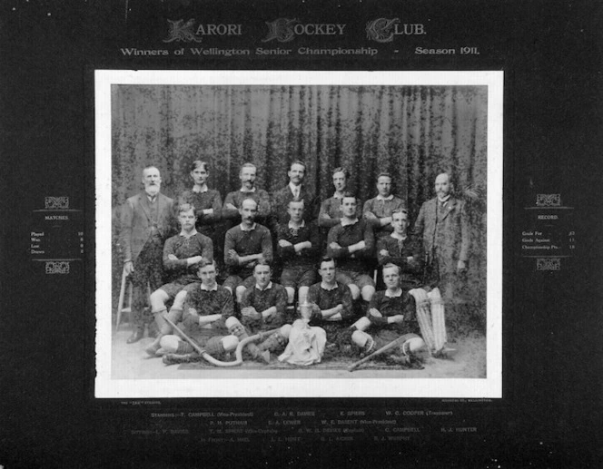Karori Hockey Club, winners of Wellington Senior Championship, 1911 - Photograph taken by Zak Studios