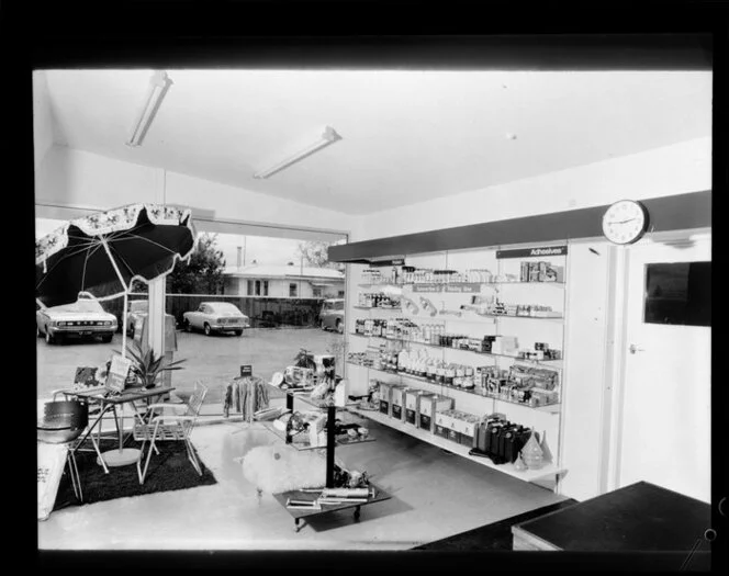 Products on display inside service station