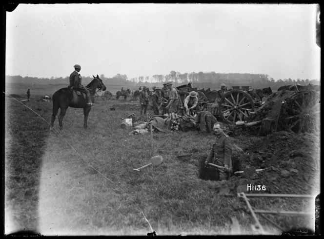 New Zealand 18 pounder battery in action, near Le Quesnoy, France, during World War I