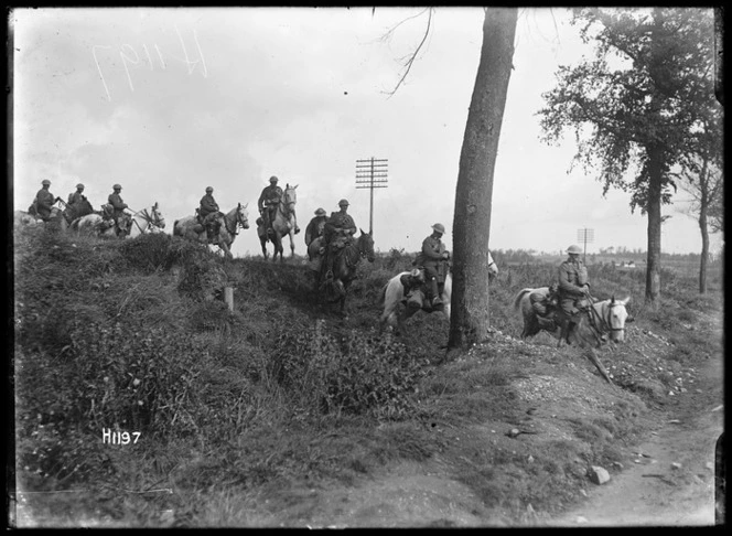 The Scots Greys crossing the embankment on the Albert Bapaume Road