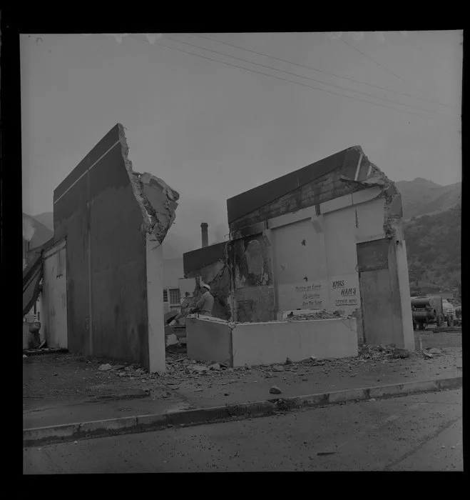 Butcher's shop being demolished, Nauranga Gorge, Wellington