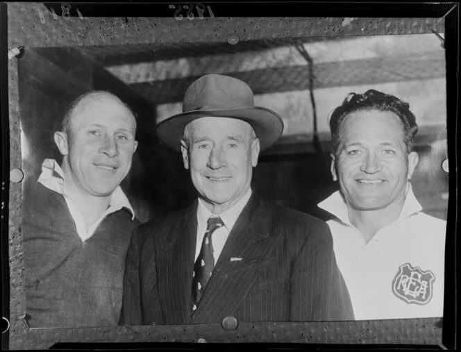 Former All Blacks Bob Scott, Billy Wallace and George Nepia