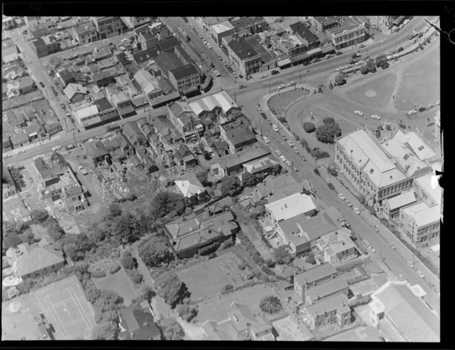 Aerial view of the Molesworth Street, Aitken Street and Hill Street intersection, Wellington
