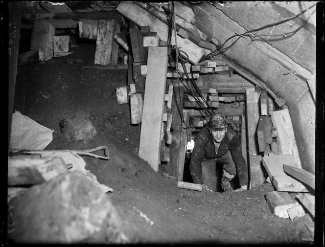 Interior view of Rimutaka Tunnel showing rock fall