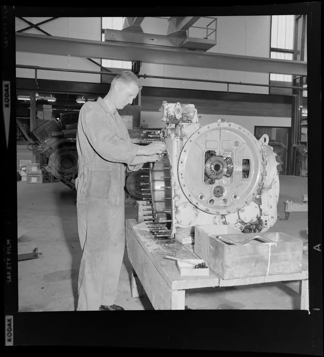 Man working in Royal Electrical and Mechanical Engineers workshop, Waiouru military camp