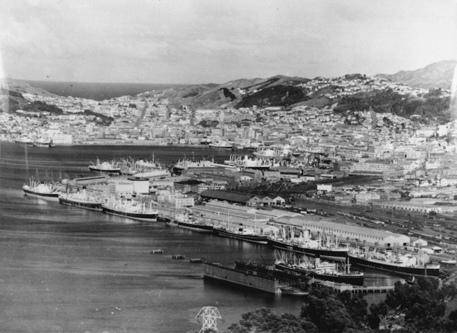 Ships in Wellington Harbour during the 1951 wharf strike
