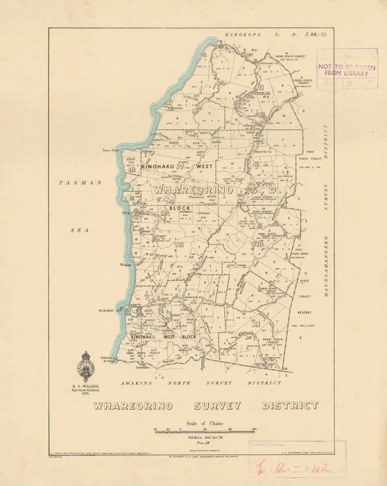 Whareorino Survey District [electronic resource] / R.R. Harris, delt. Oct. '34.