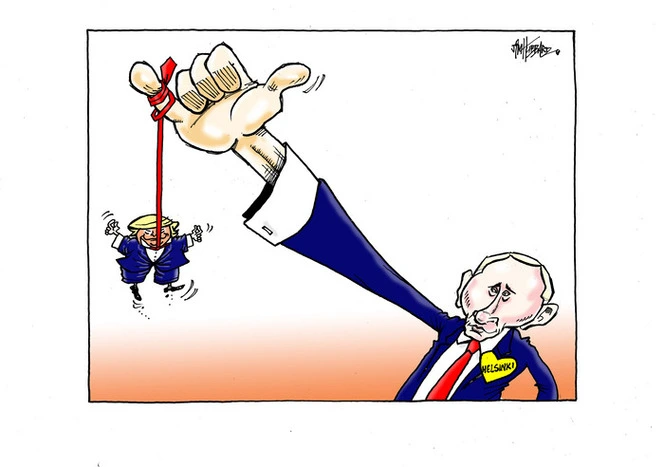 [Putin dangles his puppet Donald Trump during their Helsinki summit]