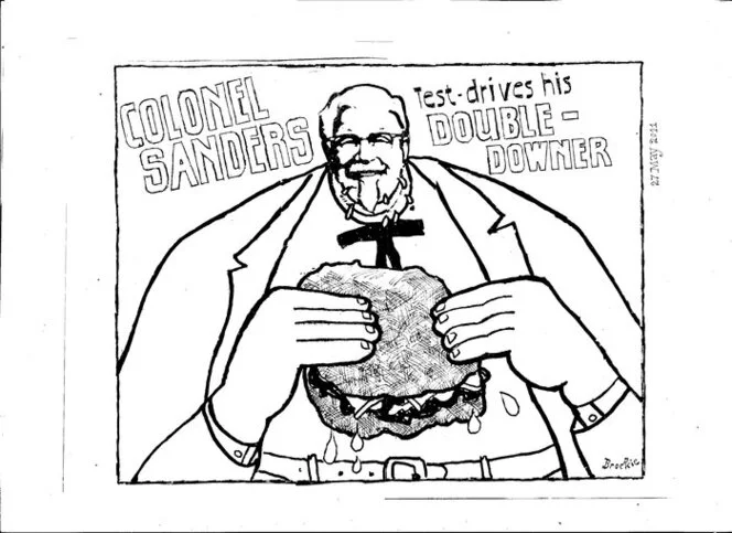 Brockie, Robert Ellison, 1932- :Colonel Sanders test-drives his double-downer. 27 May 2011