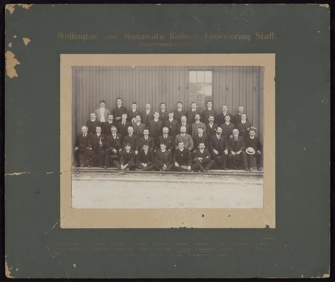 Isaacs, Jacob Nathan, 1877-1962: Photograph of Wellington and Manawatu Railway Engineering staff