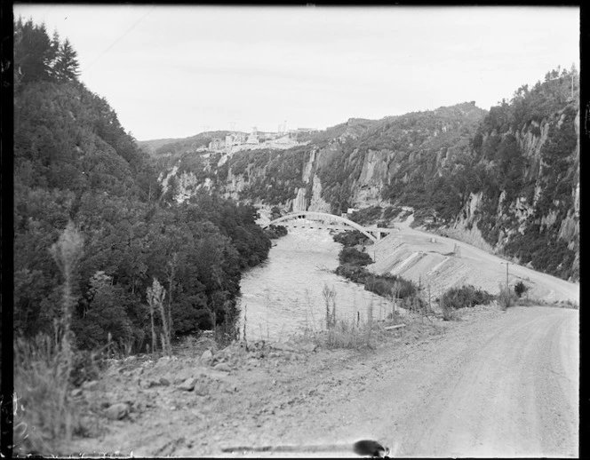 View of valley and bridge at Maraetai