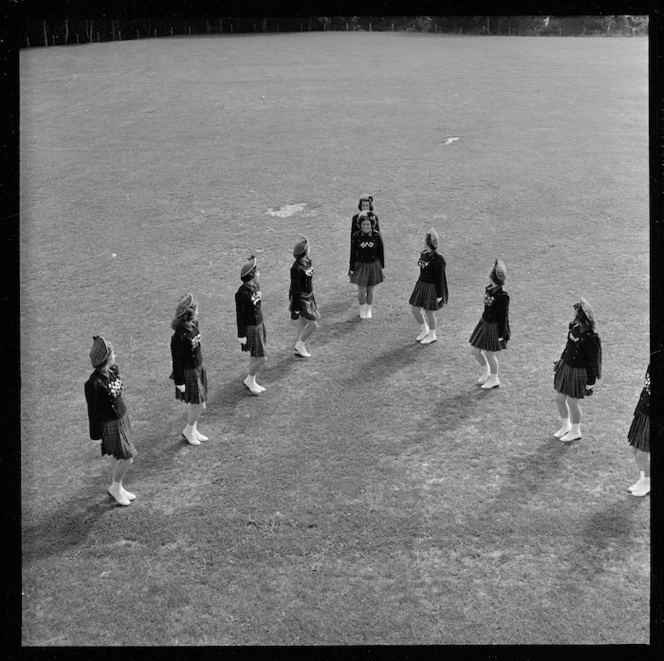 Leader and nine girls from the Sargettes marching team