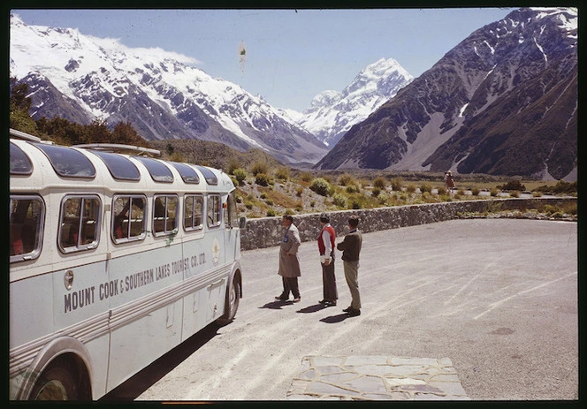 Mount Cook & Southern Lakes Tourist Co bus at The Hermitage