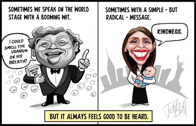 [New Zealand Prime Ministers on the world stage, "But it always feels good to be heard"]