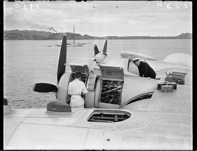 Repairs to flying boat Awatere at Evans Bay