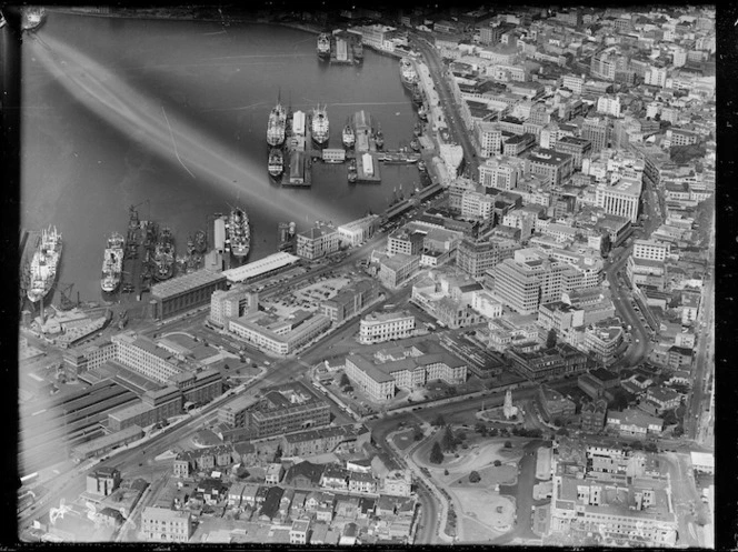 Aerial view of Wellington Harbour and the wharves