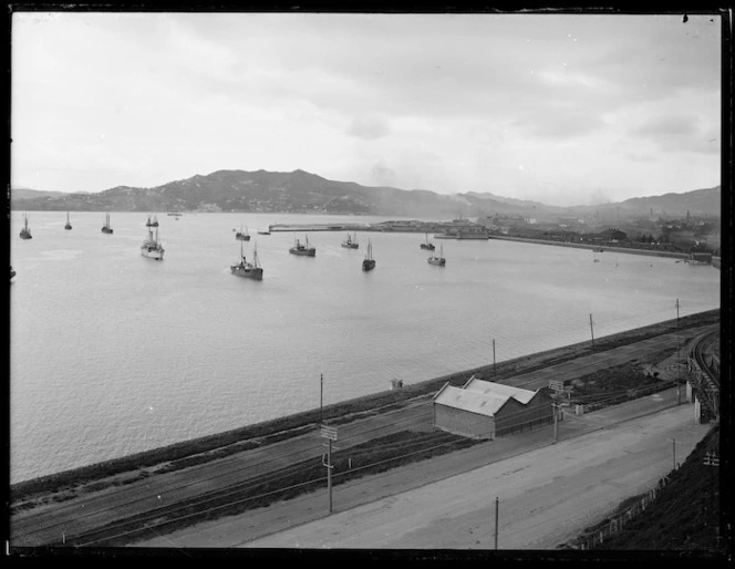 Part 3 of a 3 part panorama showing ships in Wellington Harbour during, or shortly after, the 1913 waterfront strike