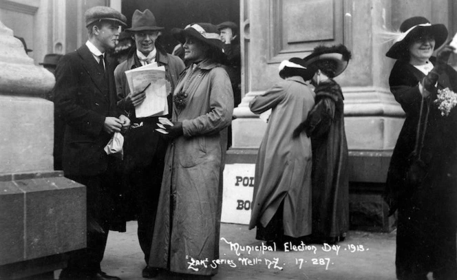 People outside a polling booth during a Wellington municipal election