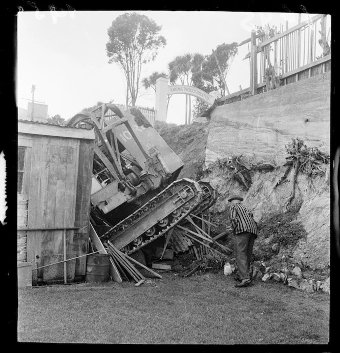 Bulldozer over bank, Wellington