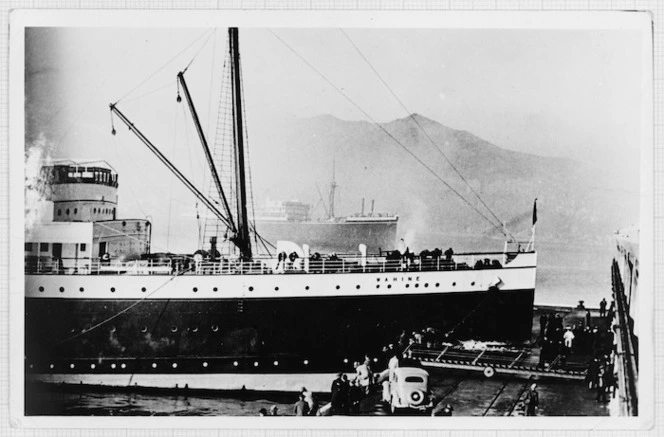 The ferry Wahine after it crashed into Pipitea wharf, Wellington, in heavy fog