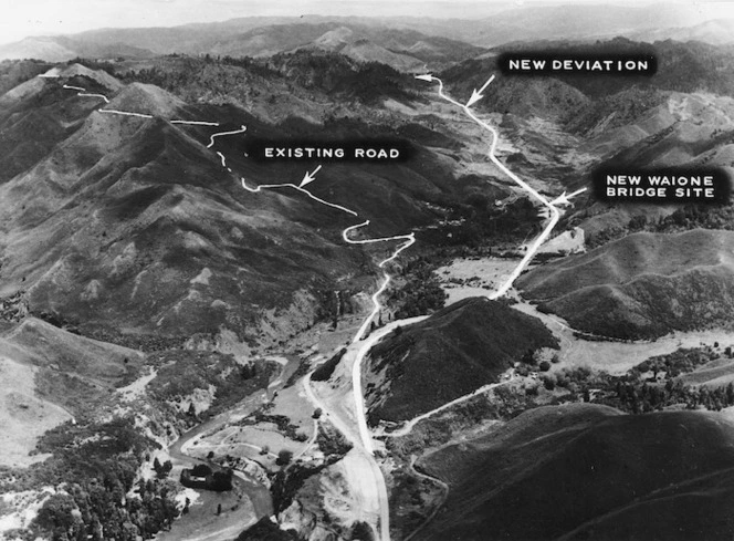 Aerial view of the Napier-Taupo road, and the new deviation that opened in 1961
